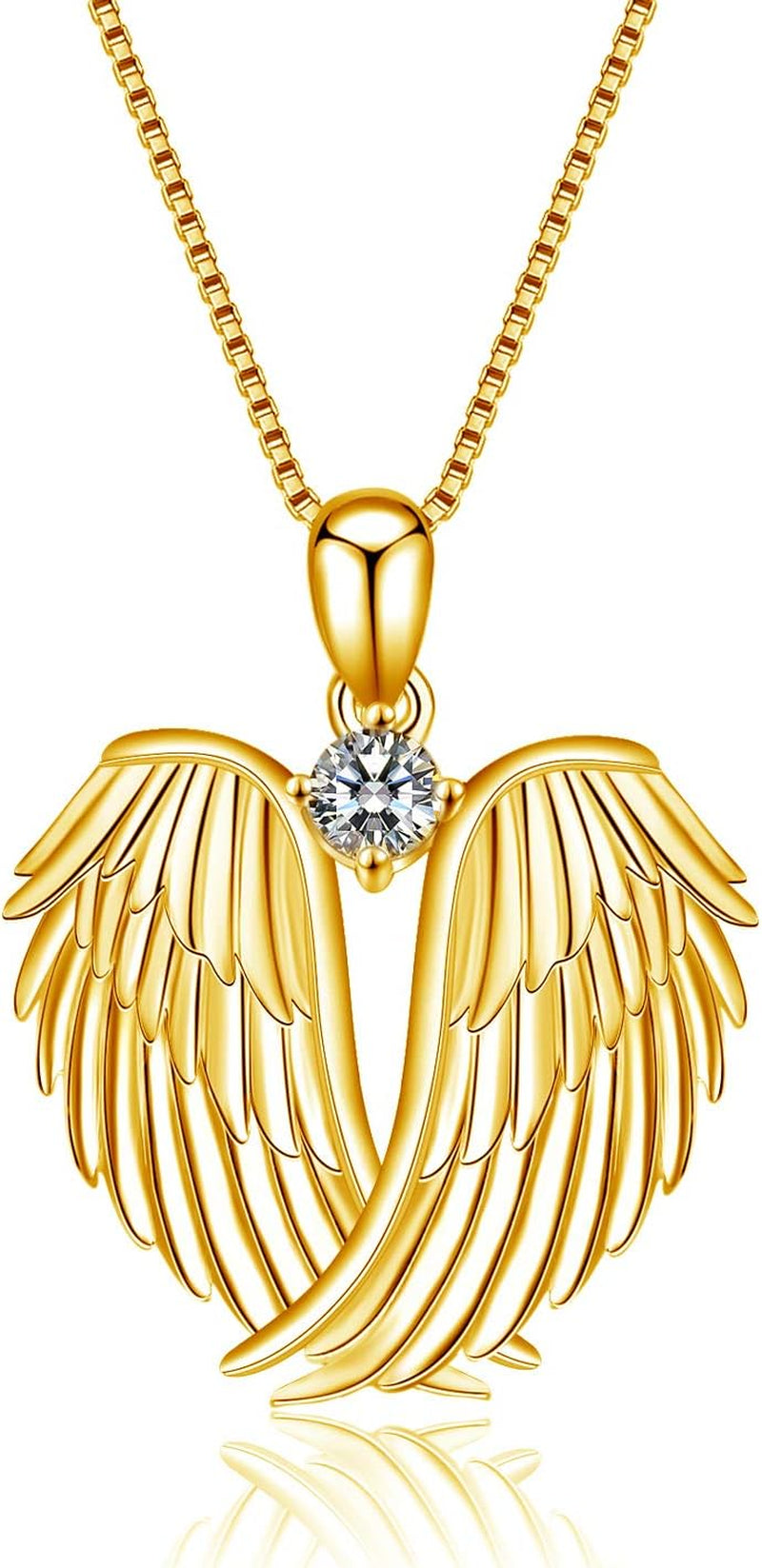 YFN Angel Wings Necklace 925 Sterling Silver Guardian Angel Wings Pendant Necklace Birthstone Necklace for Women Girls Christmas Jewelry Gifts