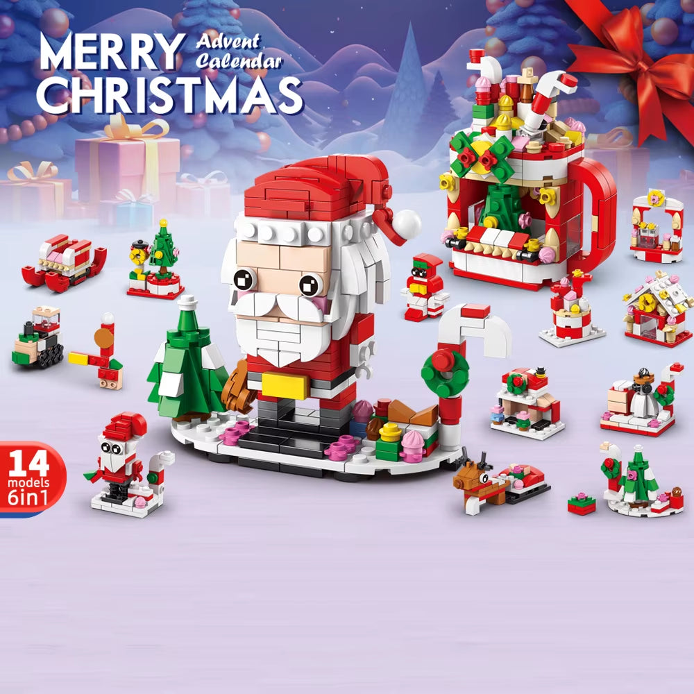 HUIQIBAO 12-Day Christmas Countdown Santa Claus Model Building Blocks Set - 6-in-1 Elk Brick Toys for Children and Adults