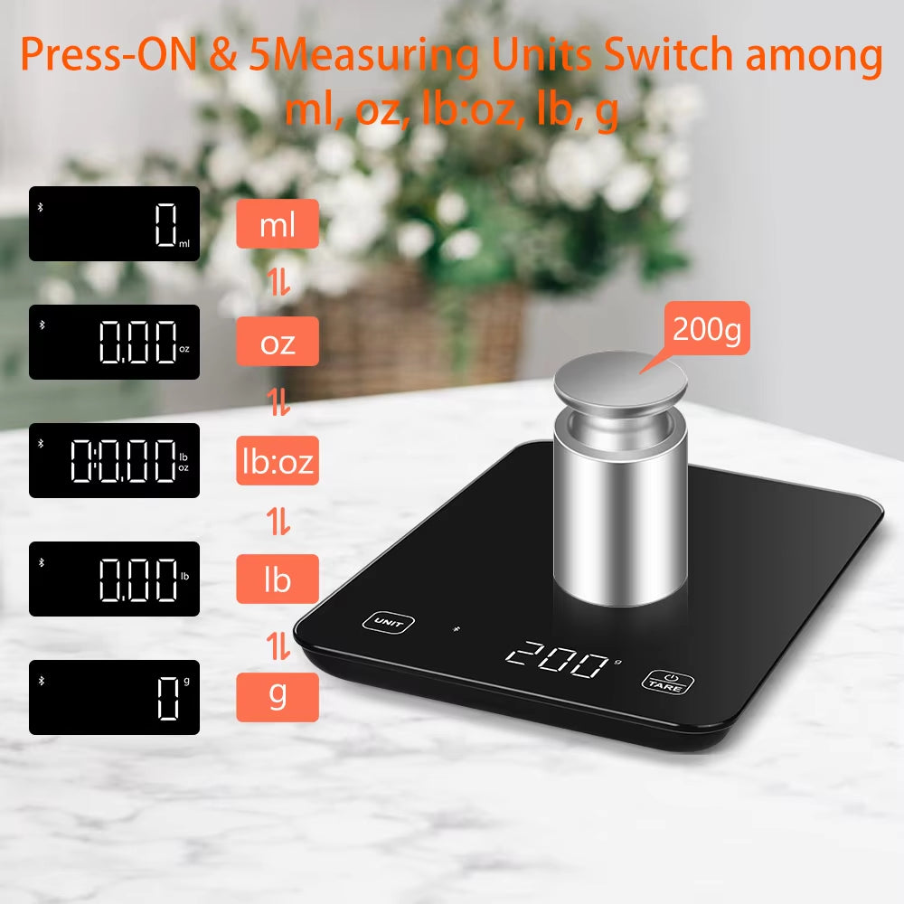 Professional Kitchen Food Scale with Smart App for Nutritional Analysis in Ounces and Grams