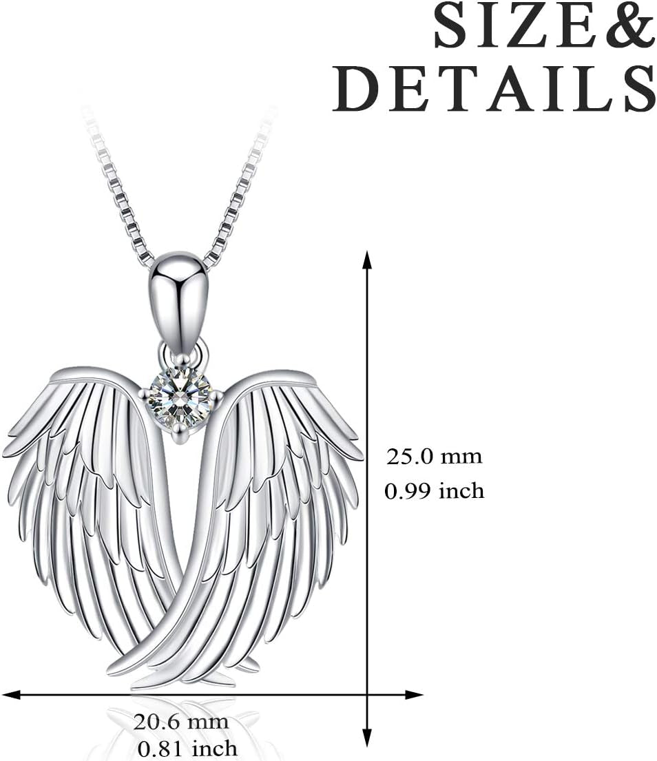 YFN Angel Wings Necklace 925 Sterling Silver Guardian Angel Wings Pendant Necklace Birthstone Necklace for Women Girls Christmas Jewelry Gifts