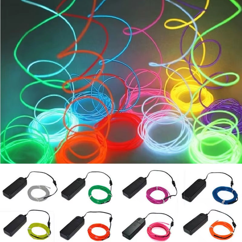 Multicolor EL Wire Neon Cable - 1M, 3M, 5M Lengths for Christmas, Dance Parties, and DIY Costumes with LED Strip and AA Battery Lamp