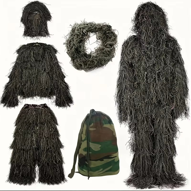 5Pcs Adult Ghillie Suit Hunter Camouflage Clothing Gillie Suit Hunting Suit Birding Clothes