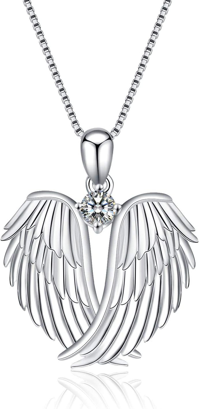 YFN Angel Wings Necklace 925 Sterling Silver Guardian Angel Wings Pendant Necklace Birthstone Necklace for Women Girls Christmas Jewelry Gifts