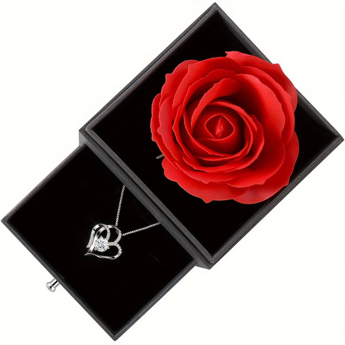 Elegant Rose Box with Heart Necklace - Ideal Gift for Women on Anniversaries, Birthdays, Christmas, and M's Day