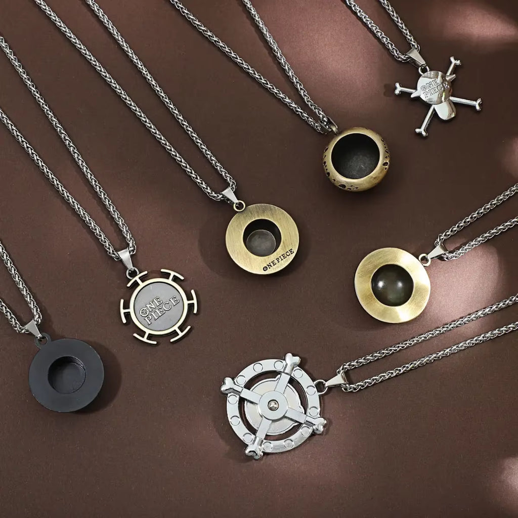 New Anime One Piece Luffy Necklace Men and Women Straw Hat Ace around Metal Pendant Luo Logo Sweater Chain Birthday Gift