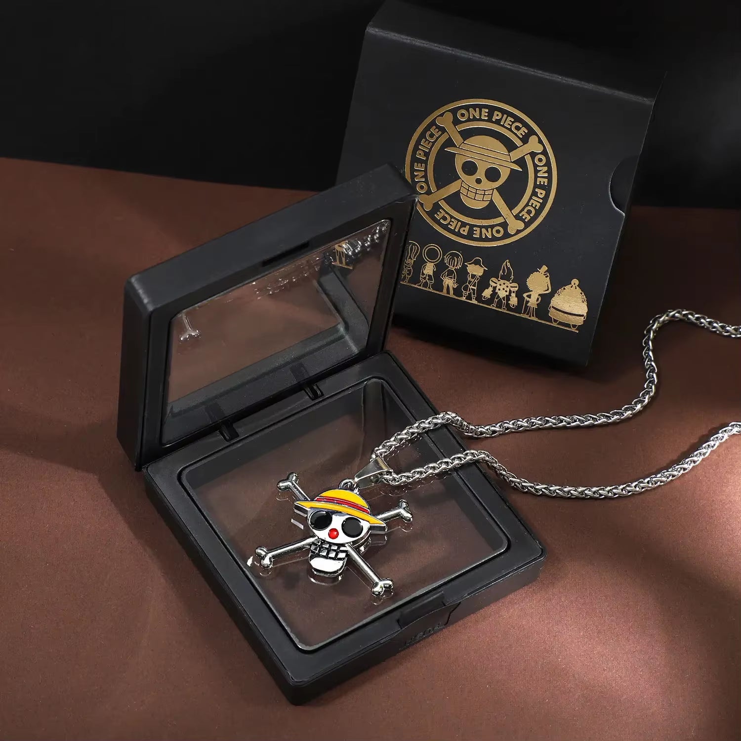 New Anime One Piece Luffy Necklace Men and Women Straw Hat Ace around Metal Pendant Luo Logo Sweater Chain Birthday Gift