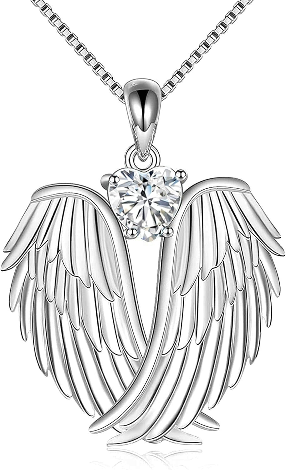 YFN Angel Wings Necklace 925 Sterling Silver Guardian Angel Wings Pendant Necklace Birthstone Necklace for Women Girls Christmas Jewelry Gifts