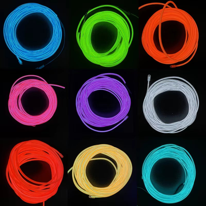 Multicolor EL Wire Neon Cable - 1M, 3M, 5M Lengths for Christmas, Dance Parties, and DIY Costumes with LED Strip and AA Battery Lamp