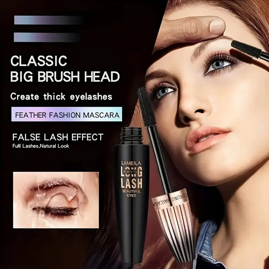 Waterproof 4D Mascara for Thick, Long, and Smudge-Proof Lashes - Long-Lasting Curling Eye Makeup Tool