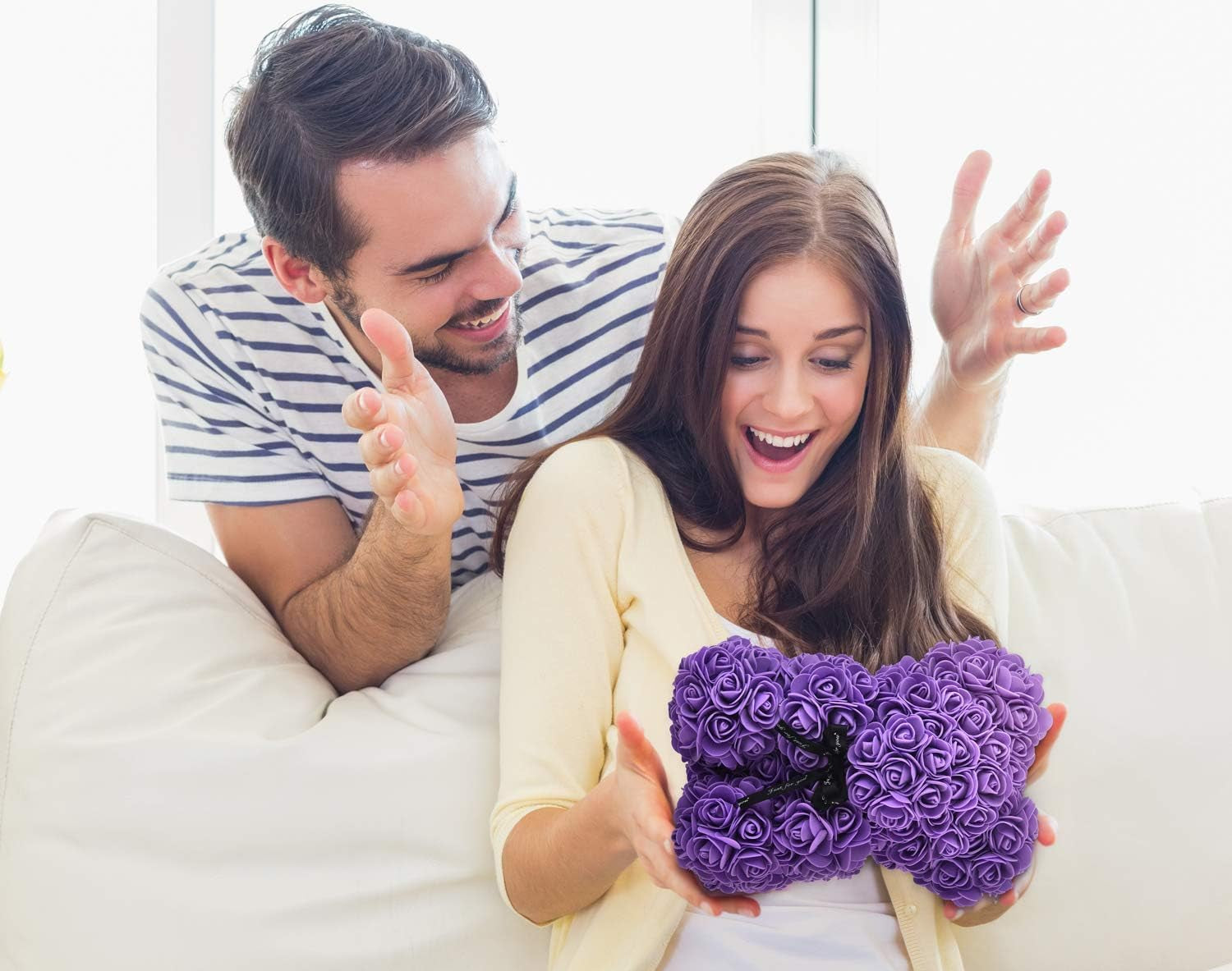 Artificial Flowers Rose Bear ,Rose Teddy Bear, Flower Bear Cub, Forever Rose Everlasting Flower for Window Display, Anniversary Christmas Valentines Gift (Purple)