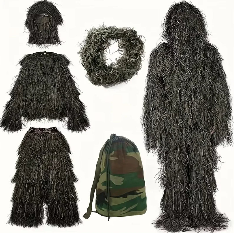 5Pcs Adult Ghillie Suit Hunter Camouflage Clothing Gillie Suit Hunting Suit Birding Clothes