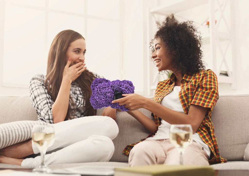 Artificial Flowers Rose Bear ,Rose Teddy Bear, Flower Bear Cub, Forever Rose Everlasting Flower for Window Display, Anniversary Christmas Valentines Gift (Purple)