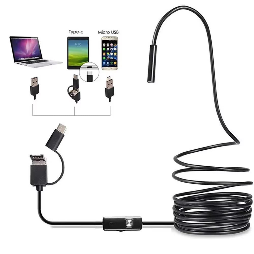 Practical 7MM Android Endoscope 3 in 1 Usb/Micro Usb/Type-C Borescope Inspection Camera IP67 Waterproof for Smartphone Computers