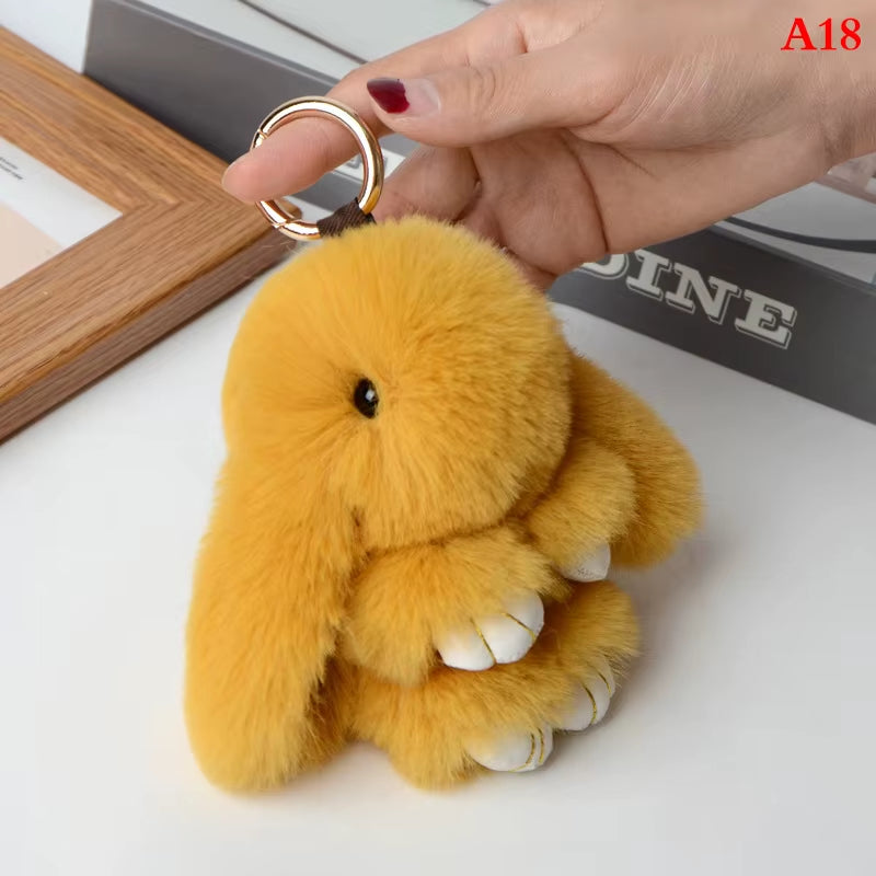 1PC 15CM Cartoon Rabbit Keychain Ring Fluffy Real Fur Pompon Bunny Trinket Key Chain Charm Cute Key Ring on Bag Car Key Pendant