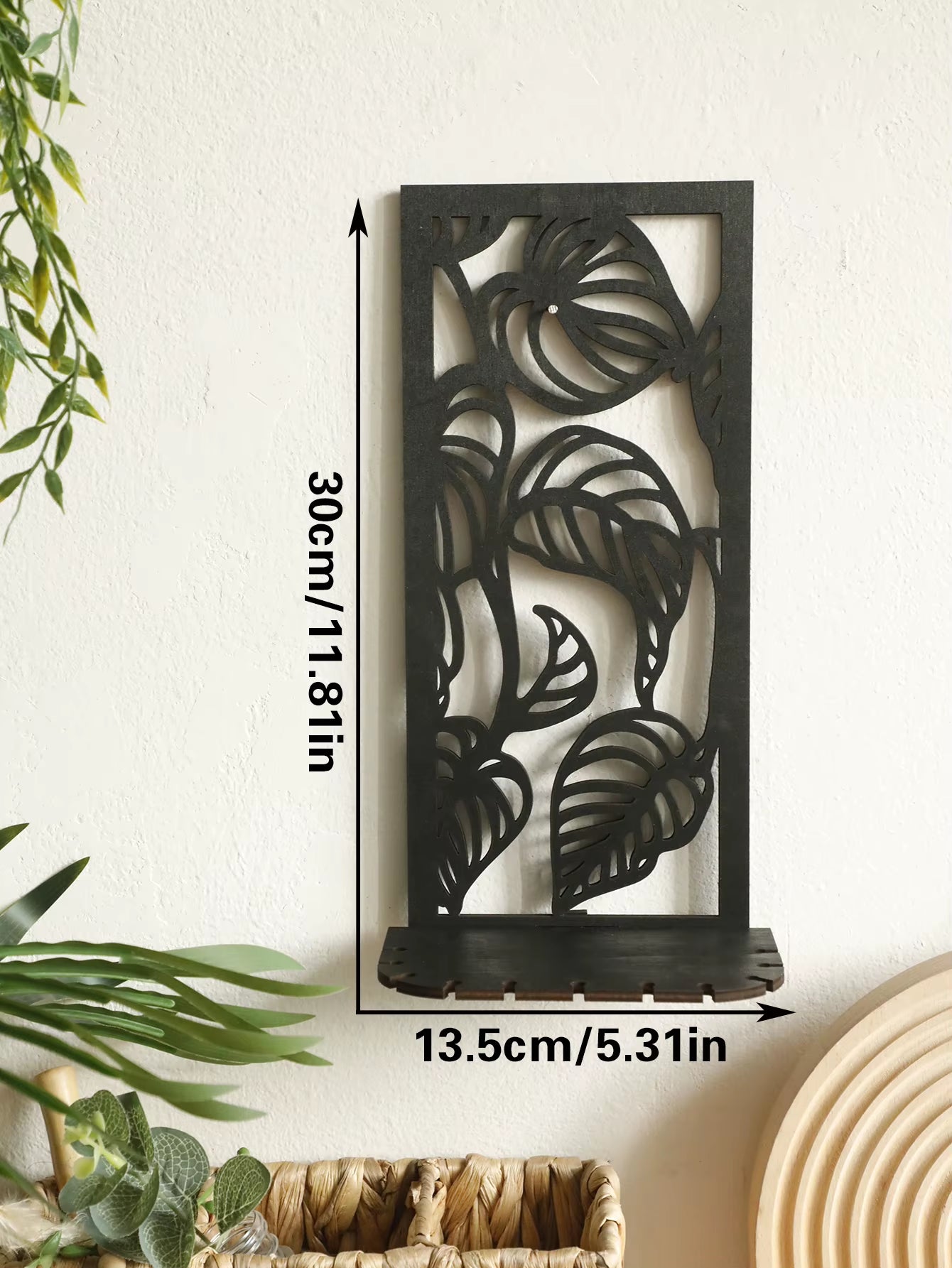 Black Gothic Wooden Floating Shelf - Vintage Fence Design Wall Decor and Crystal Holder