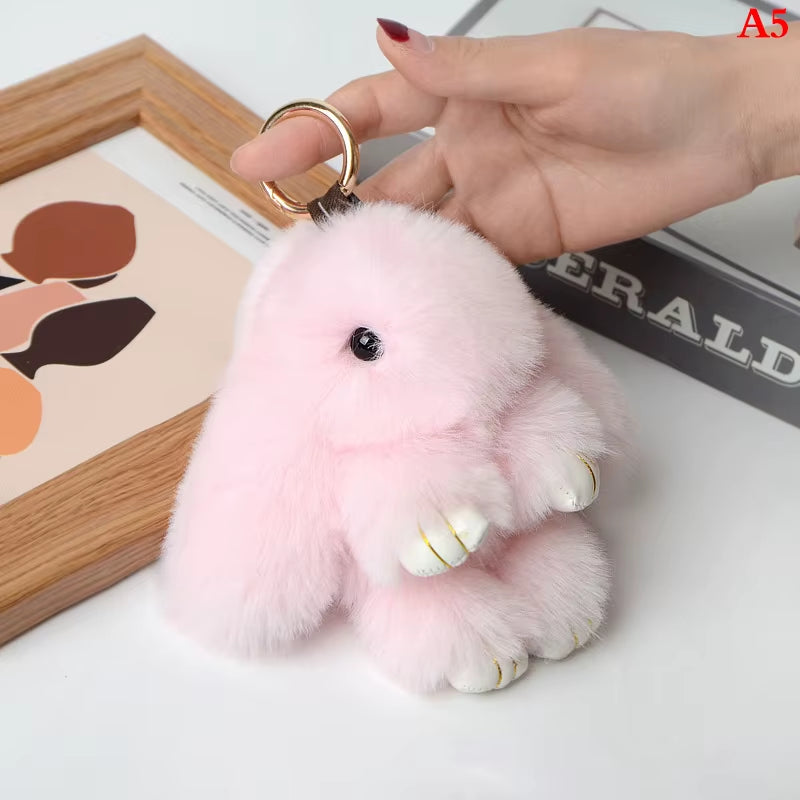 1PC 15CM Cartoon Rabbit Keychain Ring Fluffy Real Fur Pompon Bunny Trinket Key Chain Charm Cute Key Ring on Bag Car Key Pendant