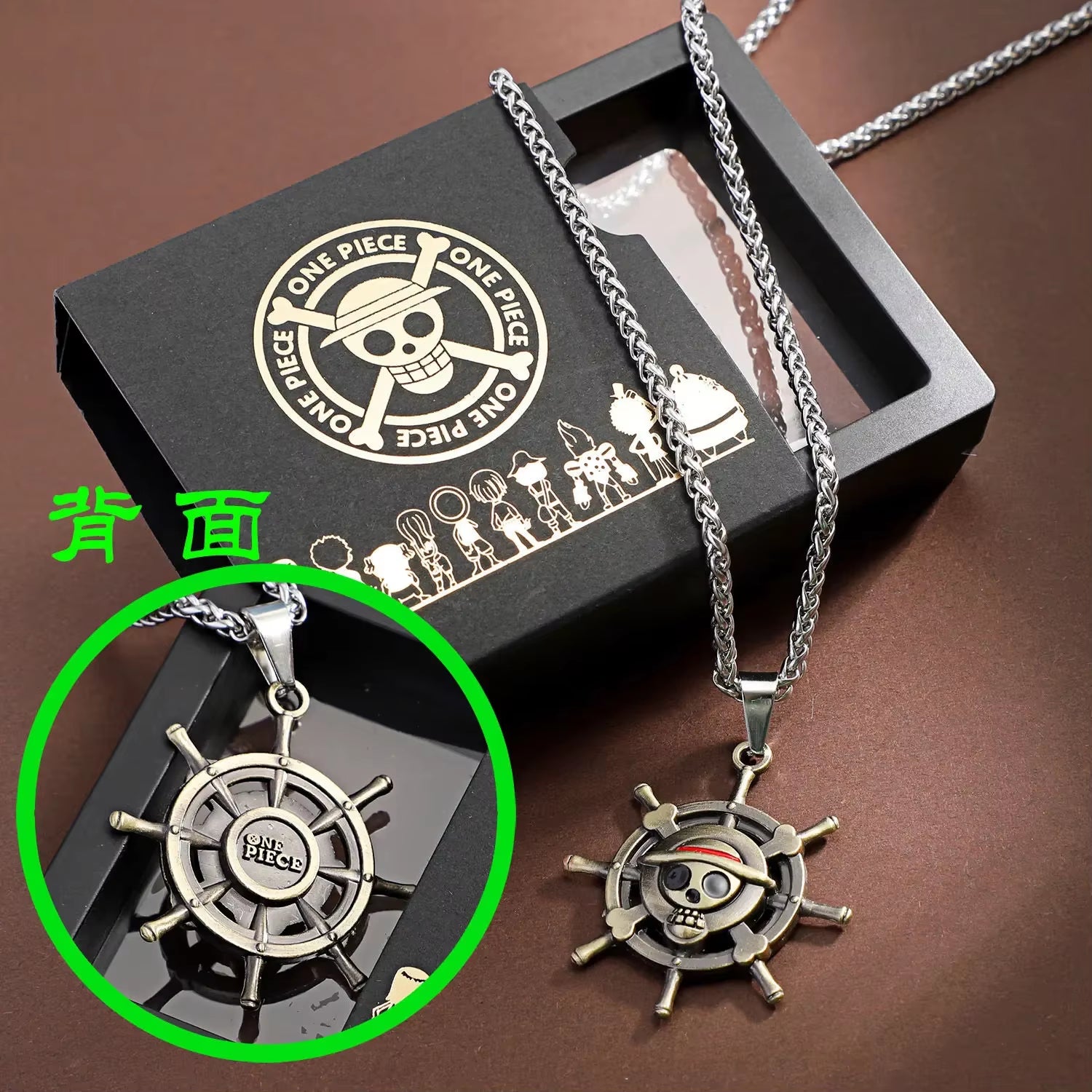 New Anime One Piece Luffy Necklace Men and Women Straw Hat Ace around Metal Pendant Luo Logo Sweater Chain Birthday Gift