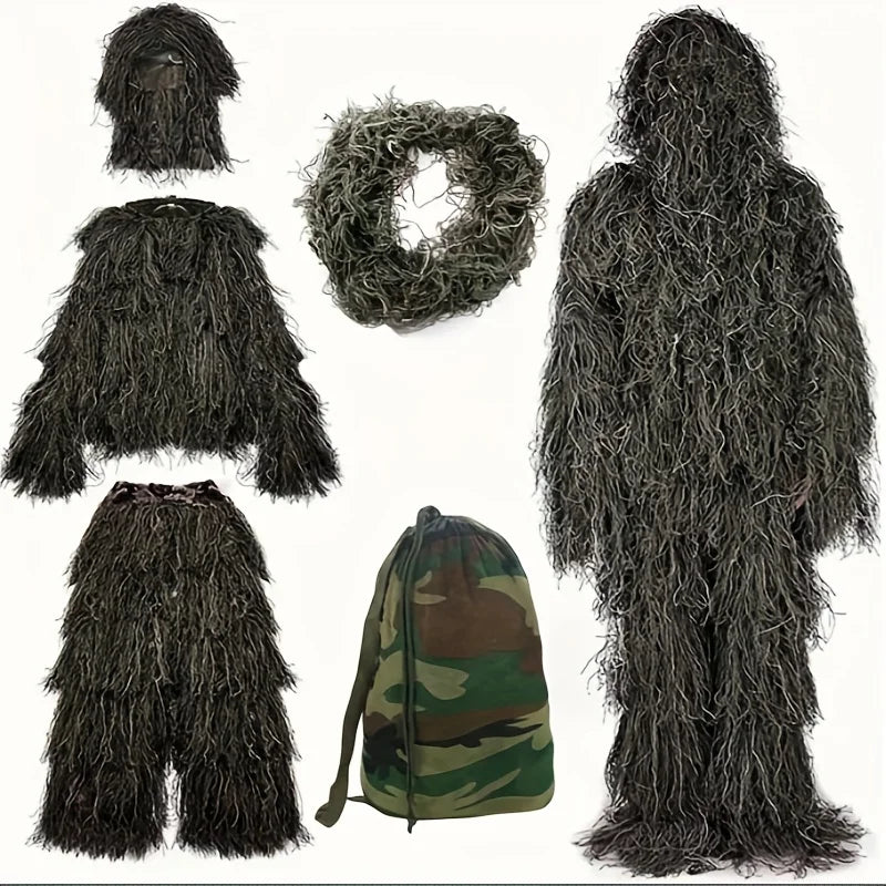 5Pcs Adult Ghillie Suit Hunter Camouflage Clothing Gillie Suit Hunting Suit Birding Clothes