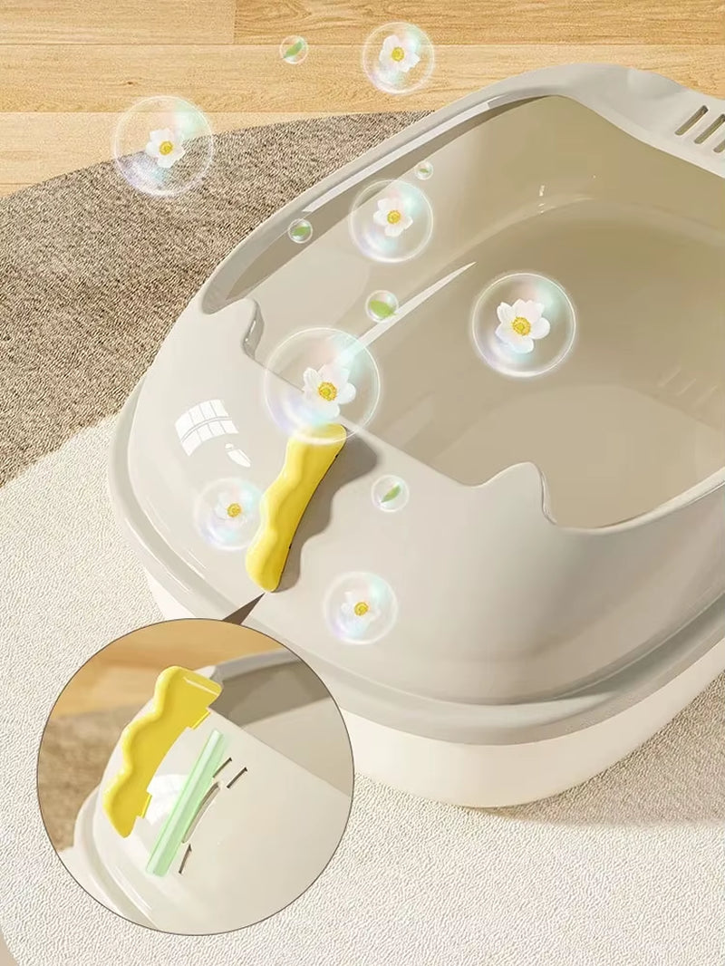 Large Semi-Enclosed Cat Litter Box with Detachable, Washable, and Anti-Splash Design for Enhanced Convenience for Large Cats