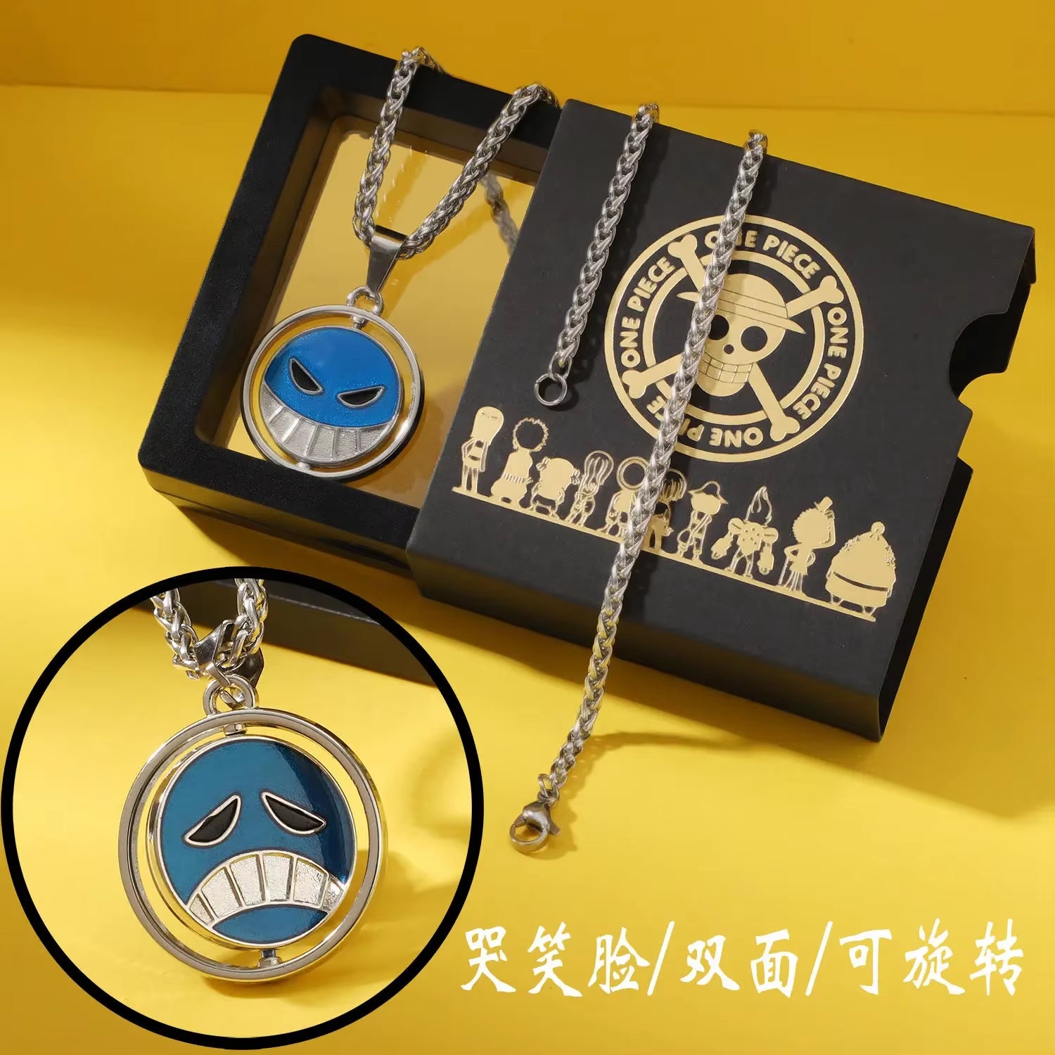 New Anime One Piece Luffy Necklace Men and Women Straw Hat Ace around Metal Pendant Luo Logo Sweater Chain Birthday Gift