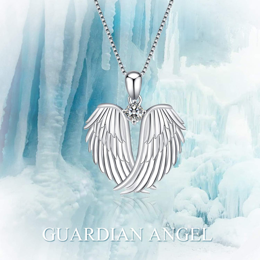 YFN Angel Wings Necklace 925 Sterling Silver Guardian Angel Wings Pendant Necklace Birthstone Necklace for Women Girls Christmas Jewelry Gifts