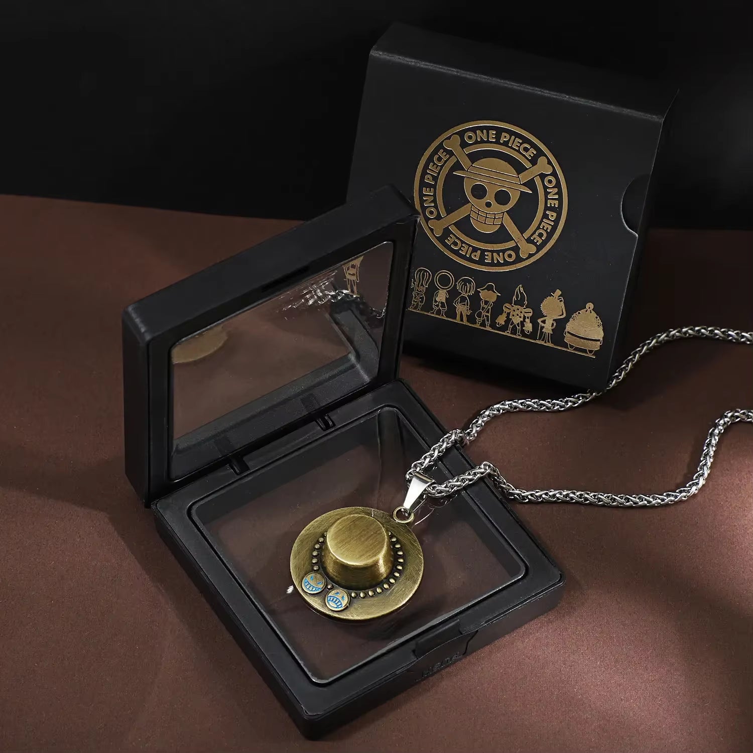 New Anime One Piece Luffy Necklace Men and Women Straw Hat Ace around Metal Pendant Luo Logo Sweater Chain Birthday Gift