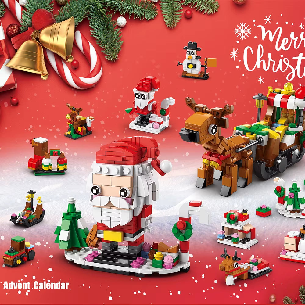 HUIQIBAO 12-Day Christmas Countdown Santa Claus Model Building Blocks Set - 6-in-1 Elk Brick Toys for Children and Adults